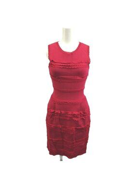 Dior Summer Knit Dress 36 Pink Sleeveless Round Neck Ruffle Knee Length Midi YU